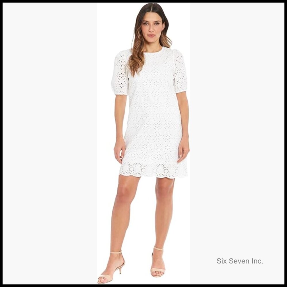 Cotton Poplin Puff Sleeve Mini Dress with Ruffle Hem